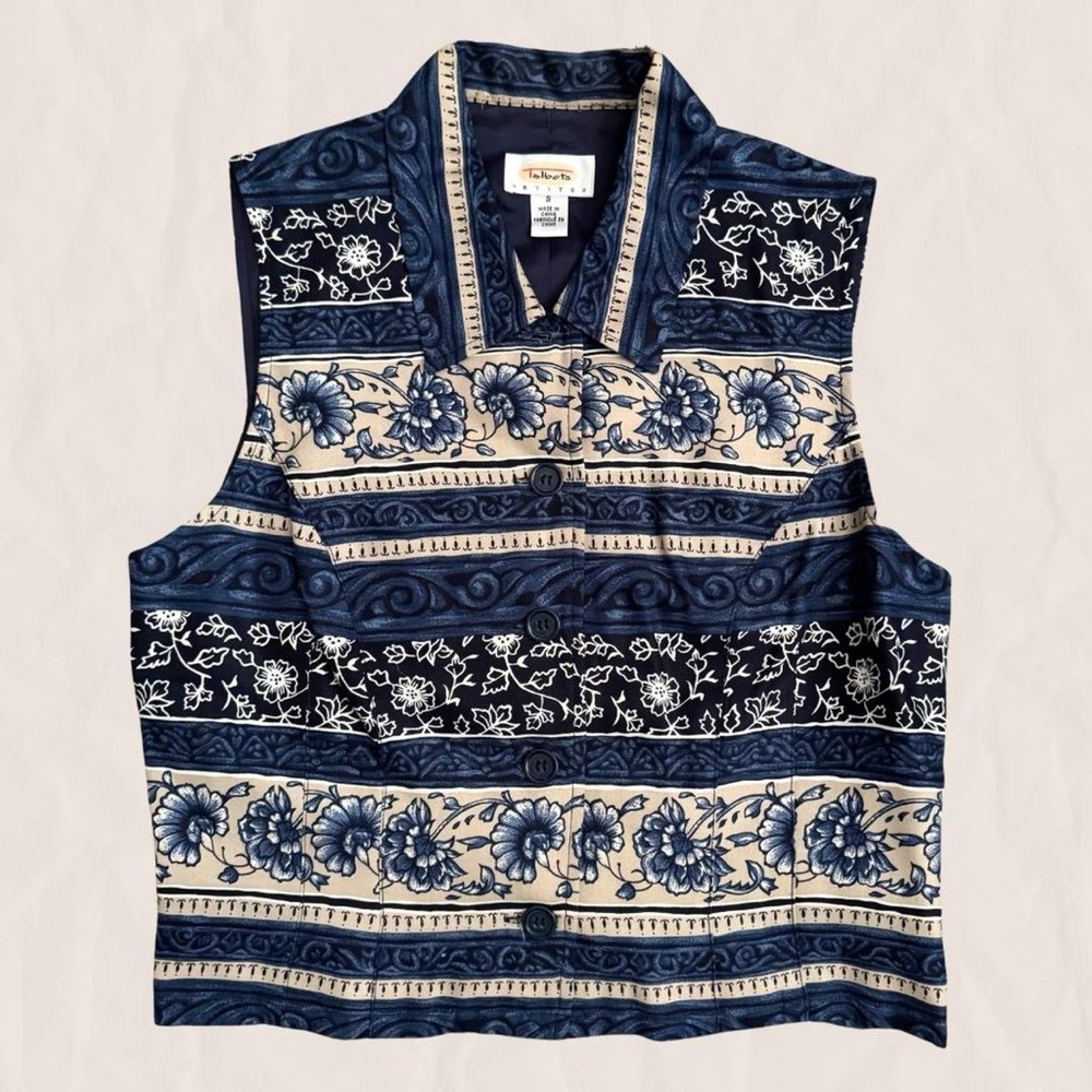 Vintage Floral Vest Navy & Cream Small Talbots